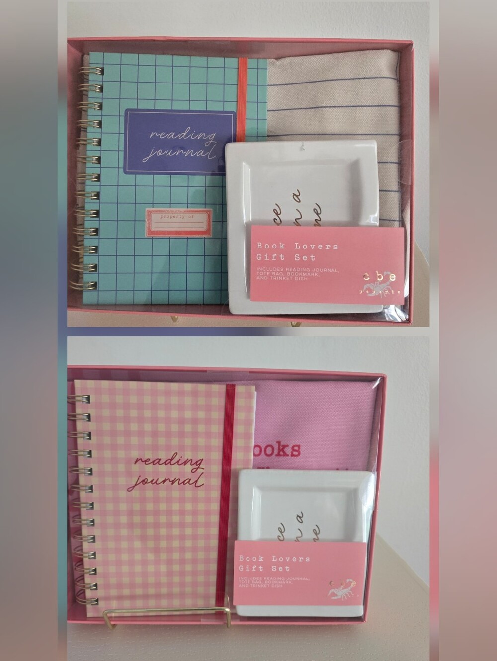 Reading Journal Gift Set in Mint Or Pink